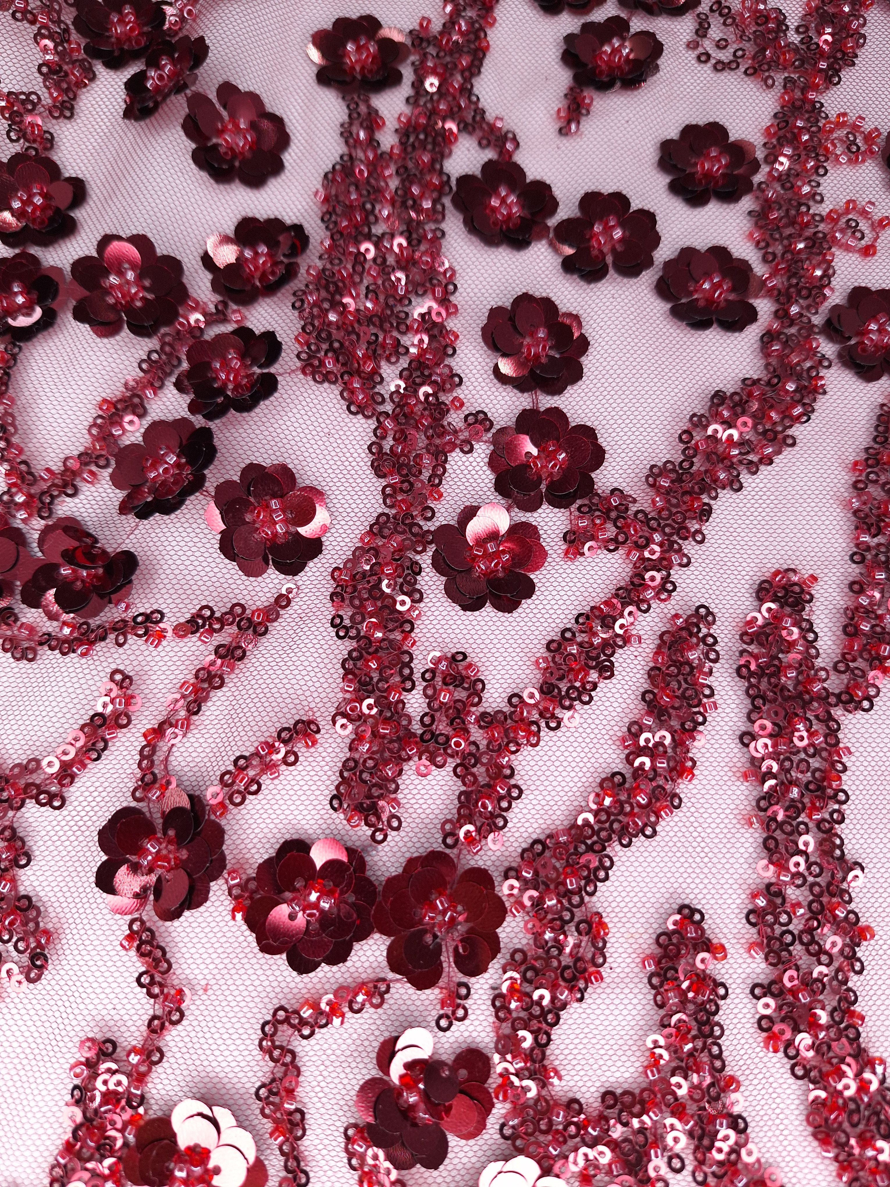 Tul bordado color vino H091, ideal para vestidos de noche de boda y de XV años