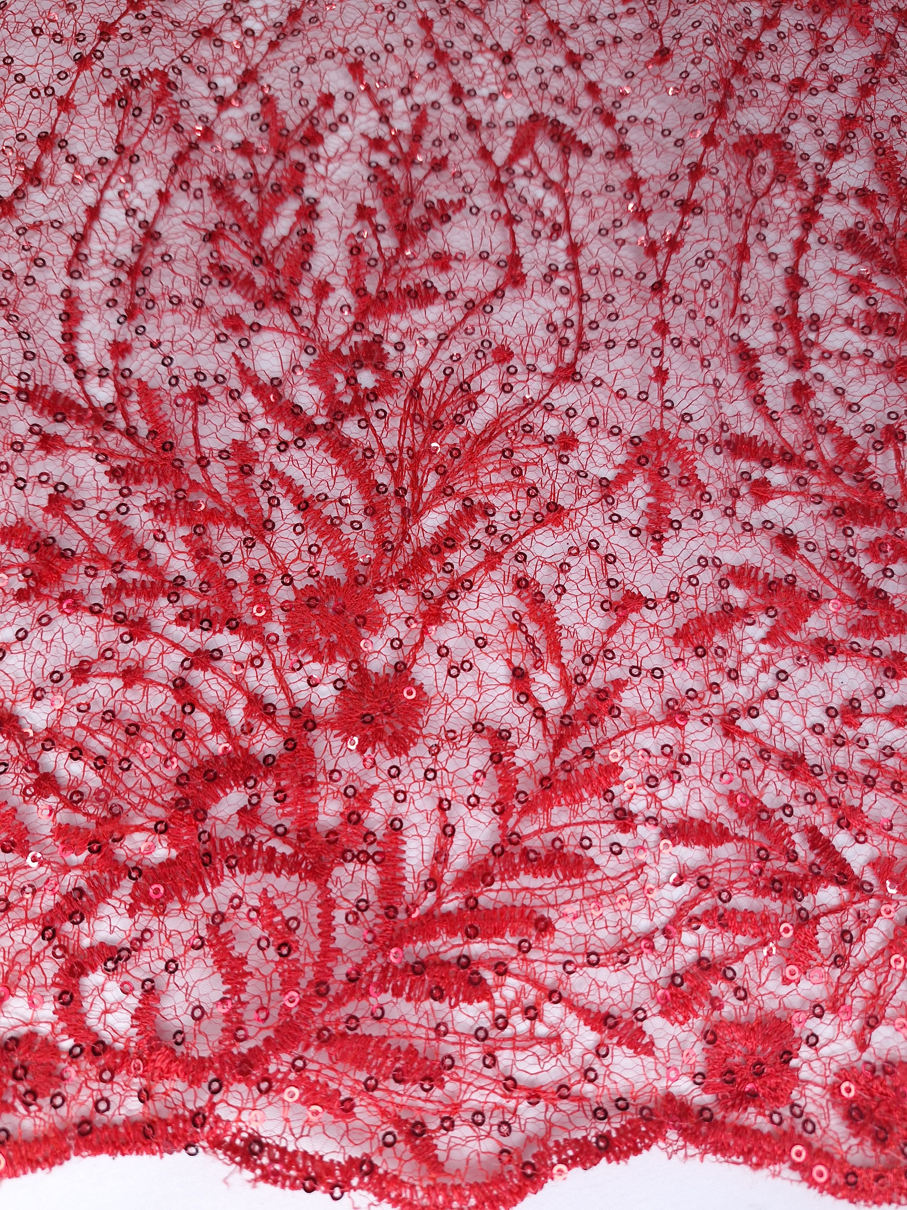 Tul bordado color rojo A845, ideal para vestidos de noche de boda y de XV años