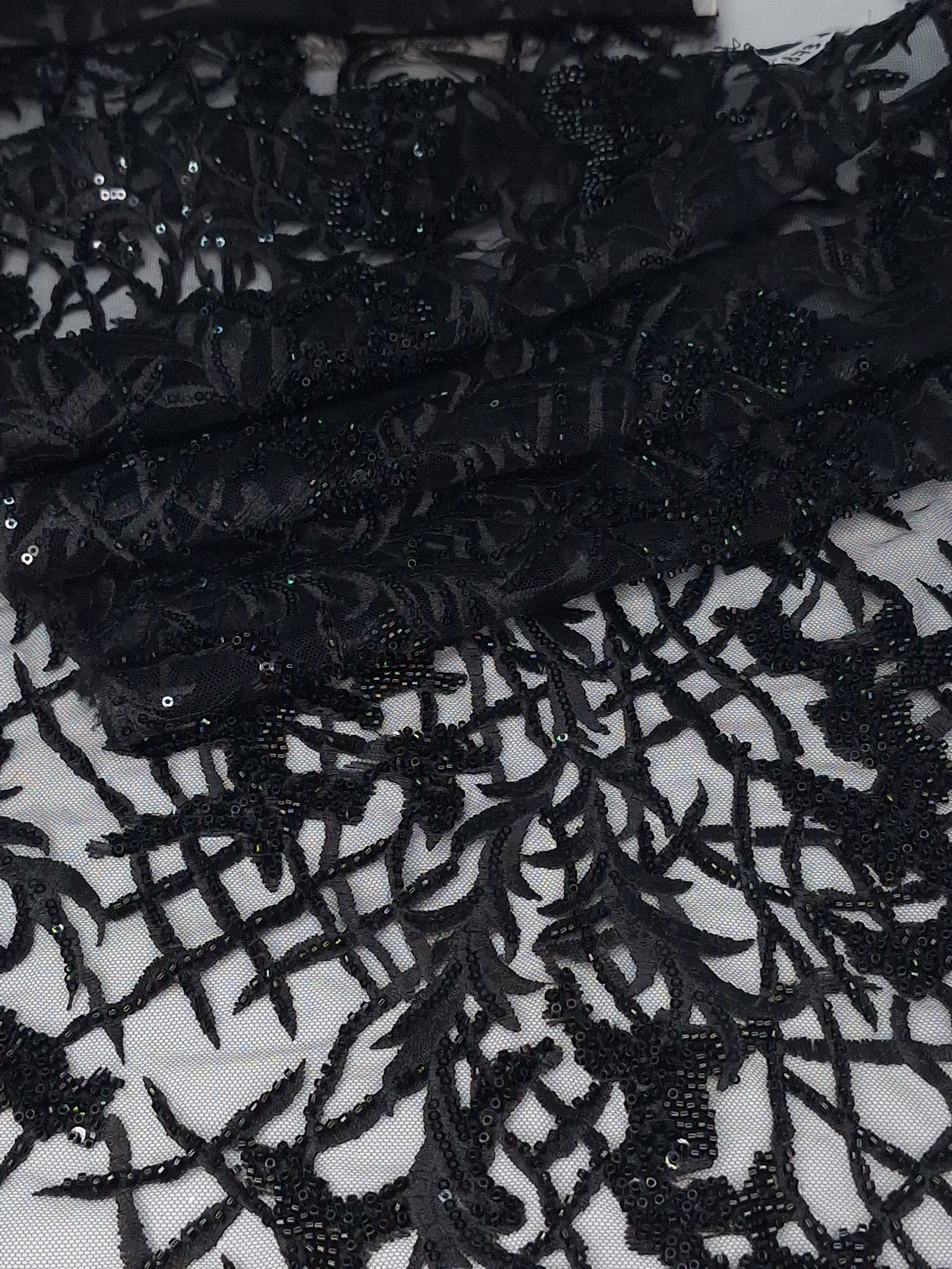 Tul bordado color negro A873, ideal para vestidos de noche de boda y de XV años