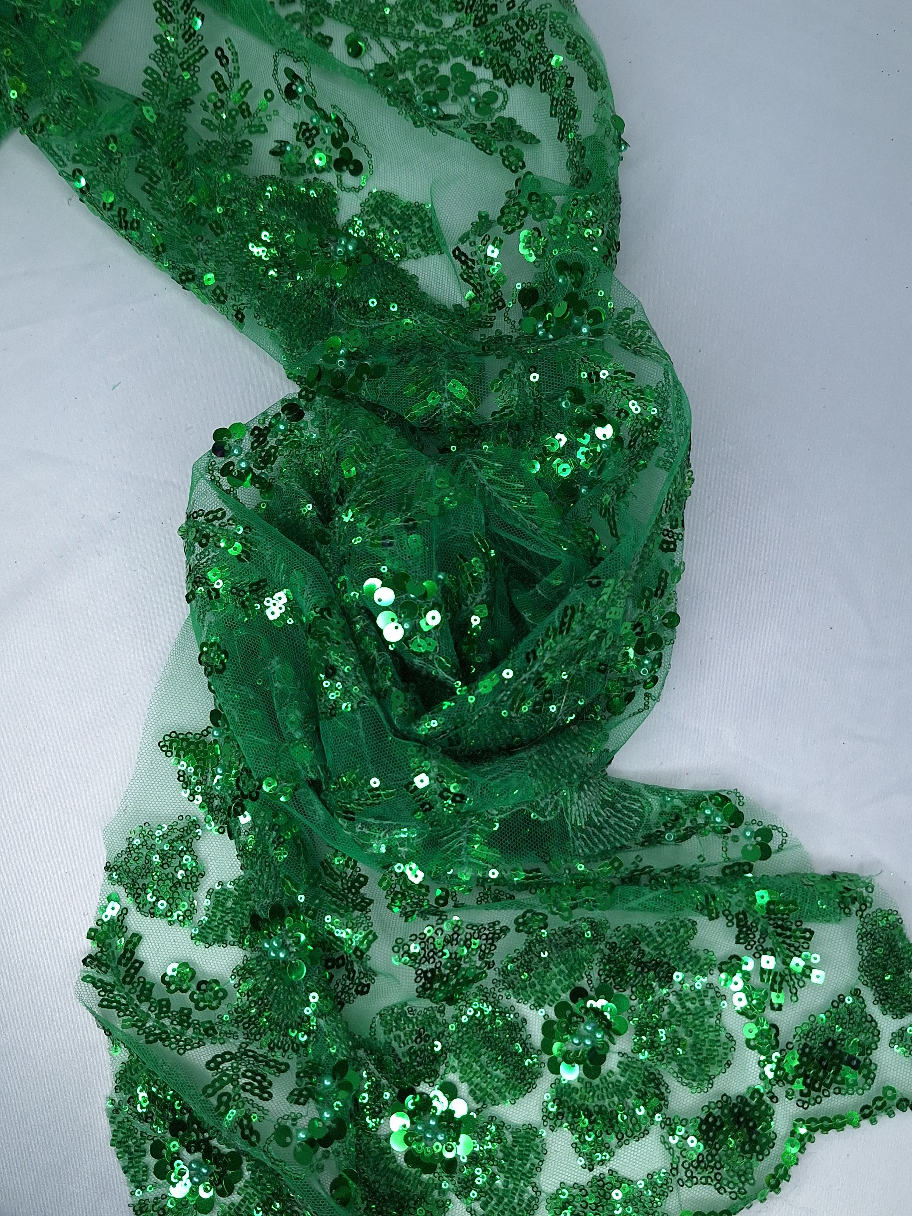 Tul bordado color esmeralda A827, ideal para vestidos de noche de boda y de XV años