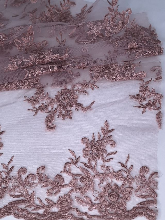 Tul bordado color palo de rosa A926, ideal para vestidos de noche de boda y de XV años