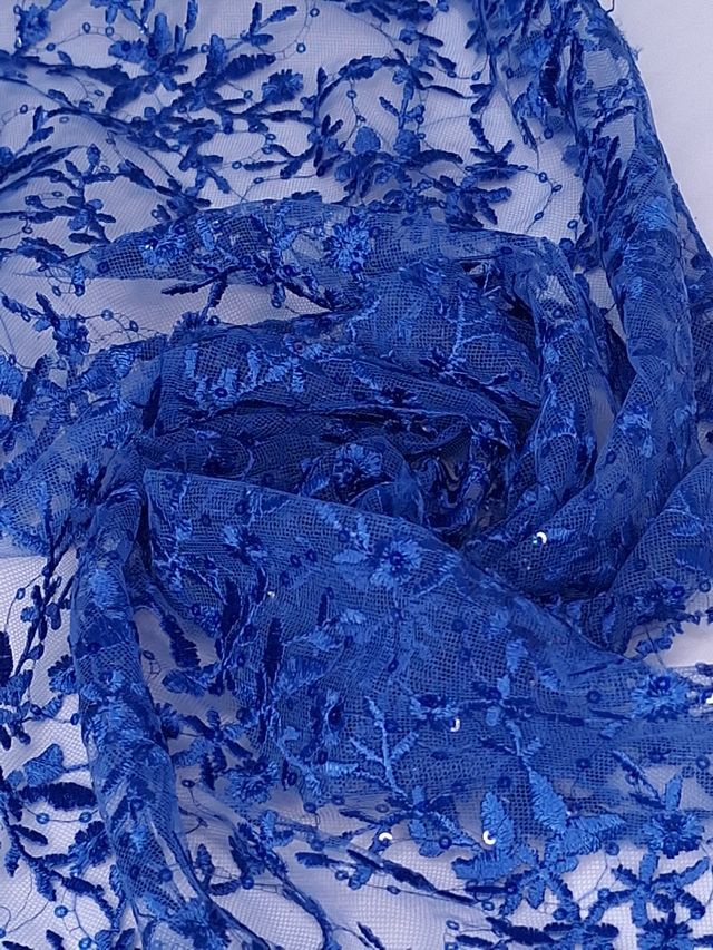 Tul bordado color azul rey H081, ideal para vestidos de noche de boda y de XV años