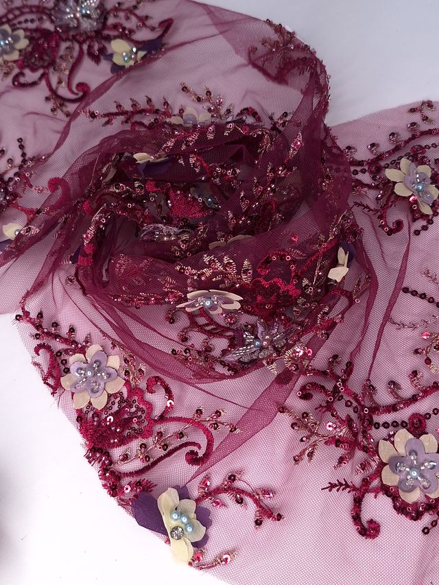 Tul bordado color morado A974, ideal para vestidos de noche de boda y de XV años