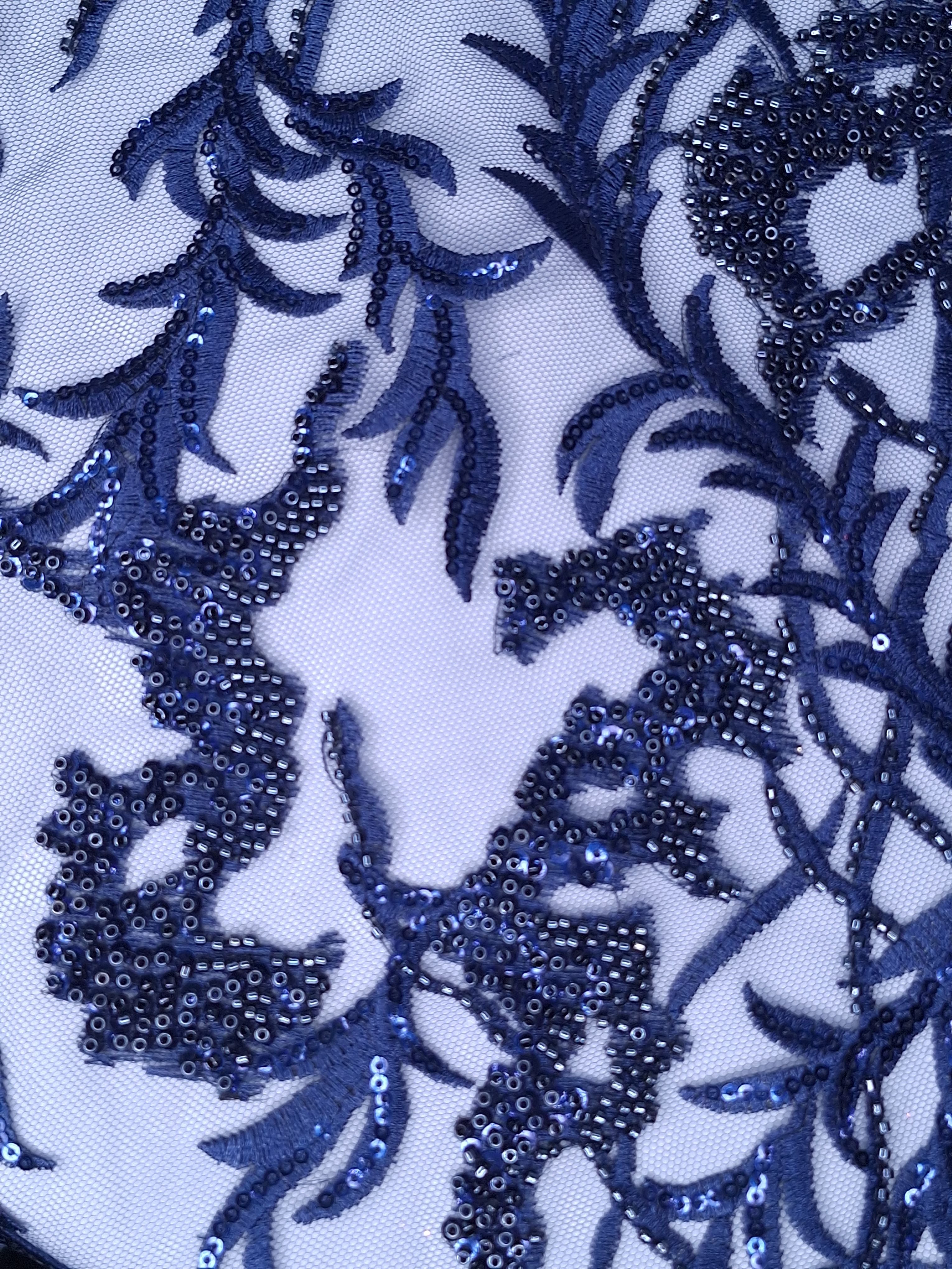 Tul bordado color azul marino A873, ideal para vestidos de noche de boda y de XV años