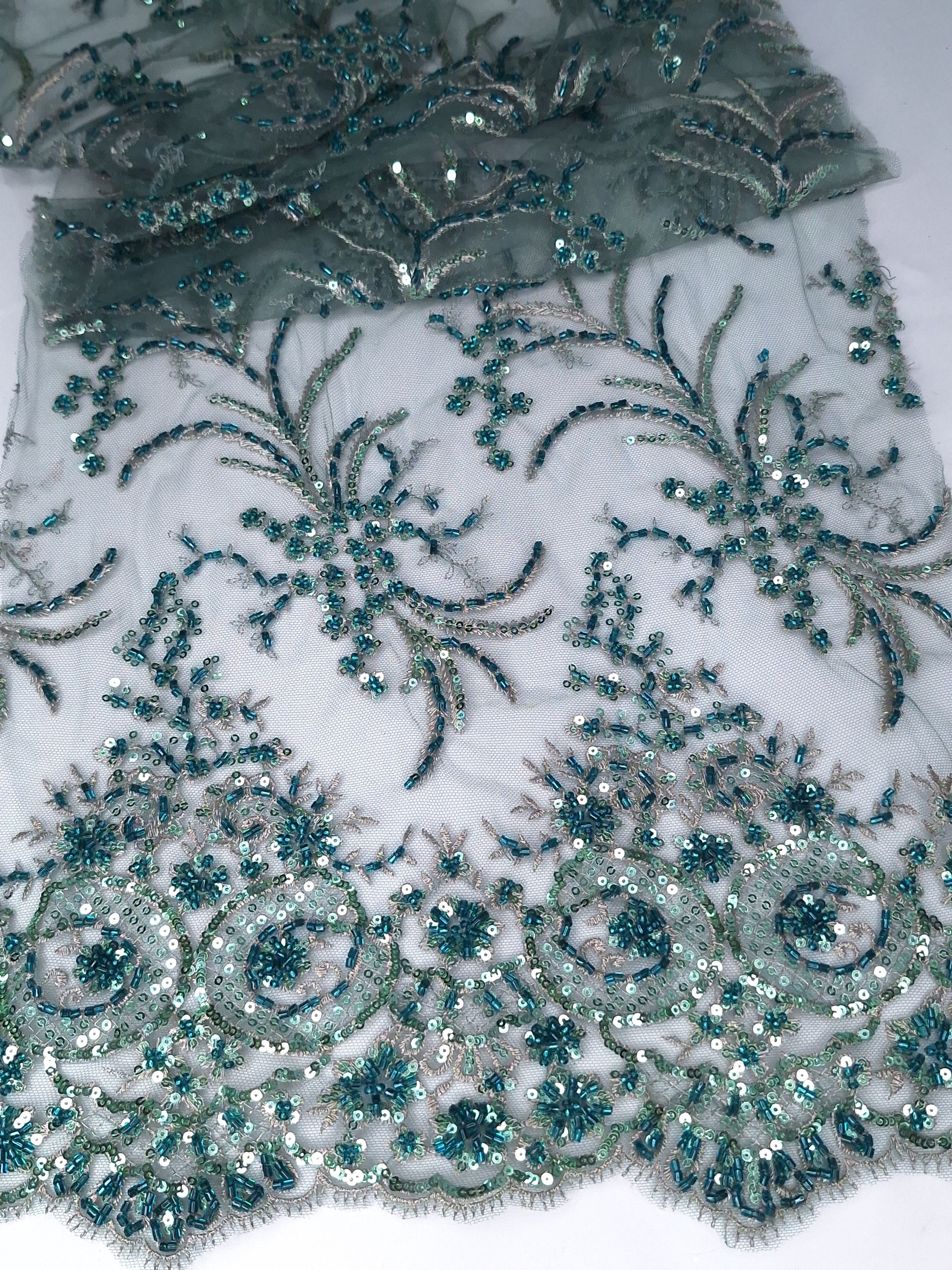 Tul bordado color esmeralda GR15, ideal para vestidos de noche de boda y de XV años