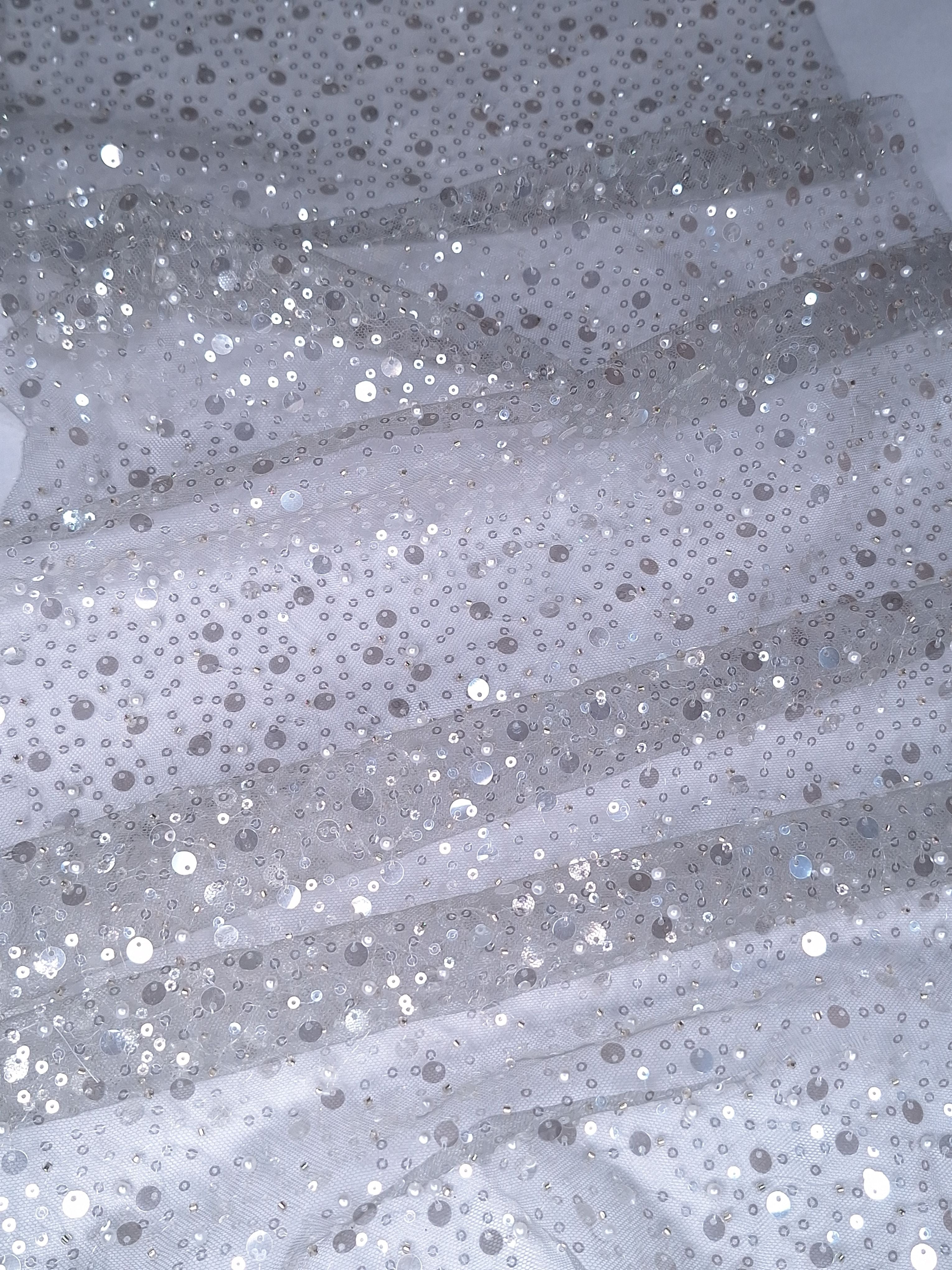 Tul bordado color plata A985, ideal para vestidos de noche de boda y de XV años