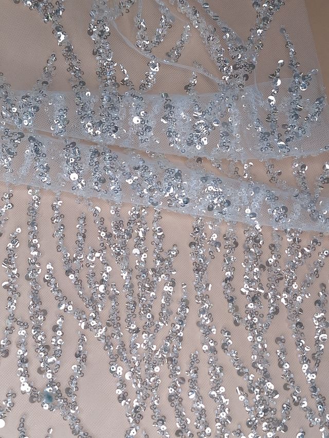 Tul bordado color blanco A957, ideal para vestidos de noche de boda y de XV años