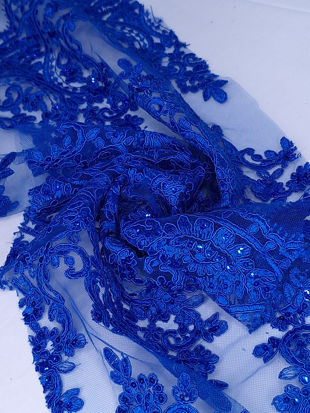 Tul bordado color azul rey H130, ideal para vestidos de noche de boda y de XV años