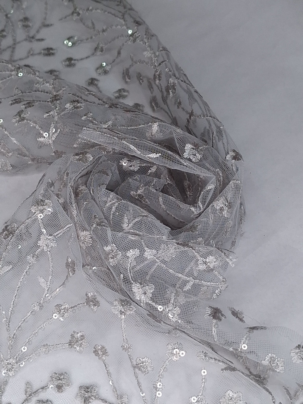 Tul bordado color plata H080, ideal para vestidos de noche de boda y de XV años