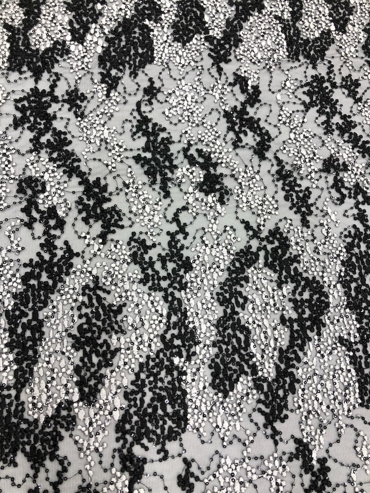 Tul bordado color negro A689, ideal para vestidos de noche de boda y de XV años