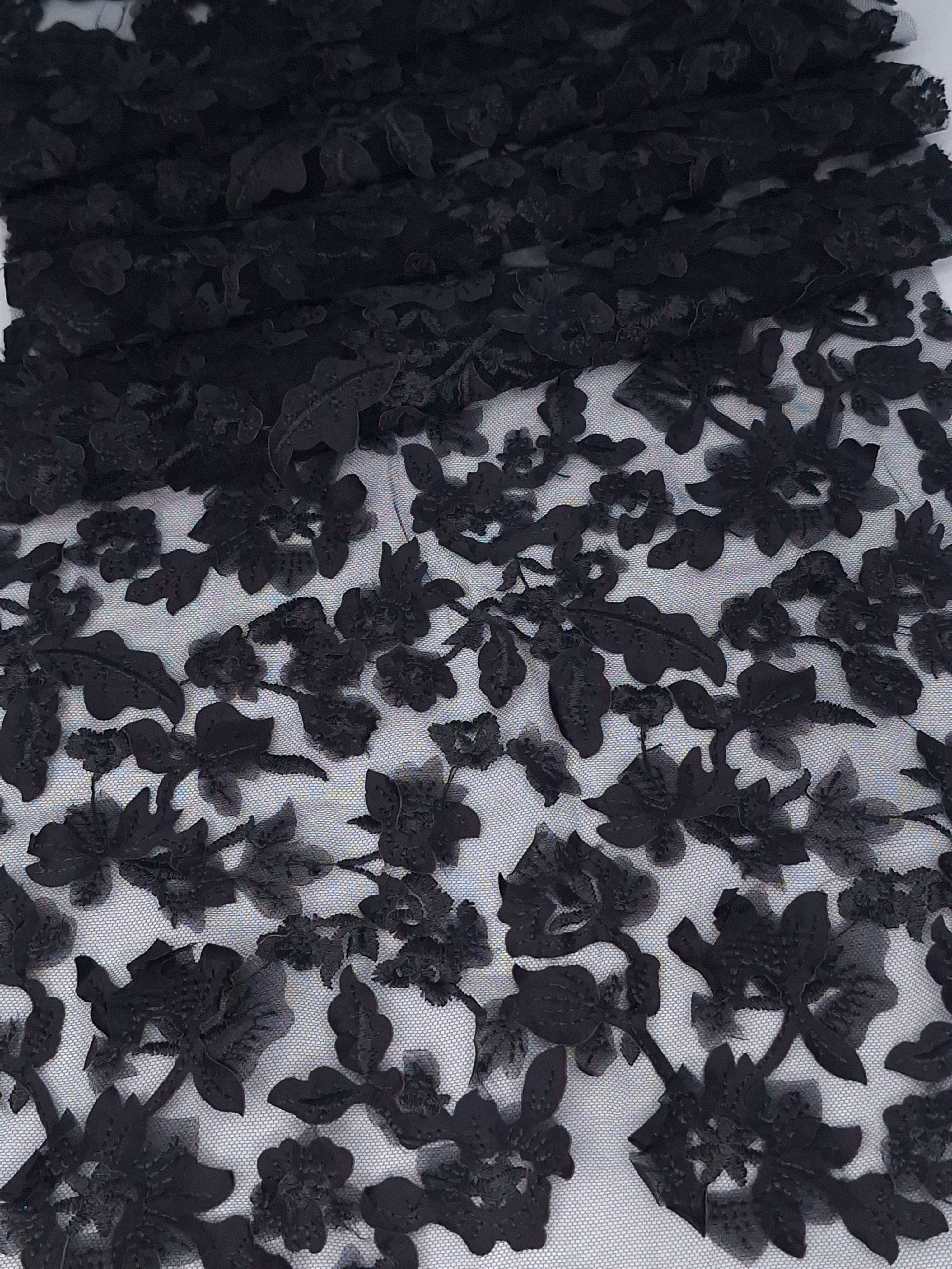 Tul bordado color negro A615, ideal para vestidos de noche de boda y de XV años