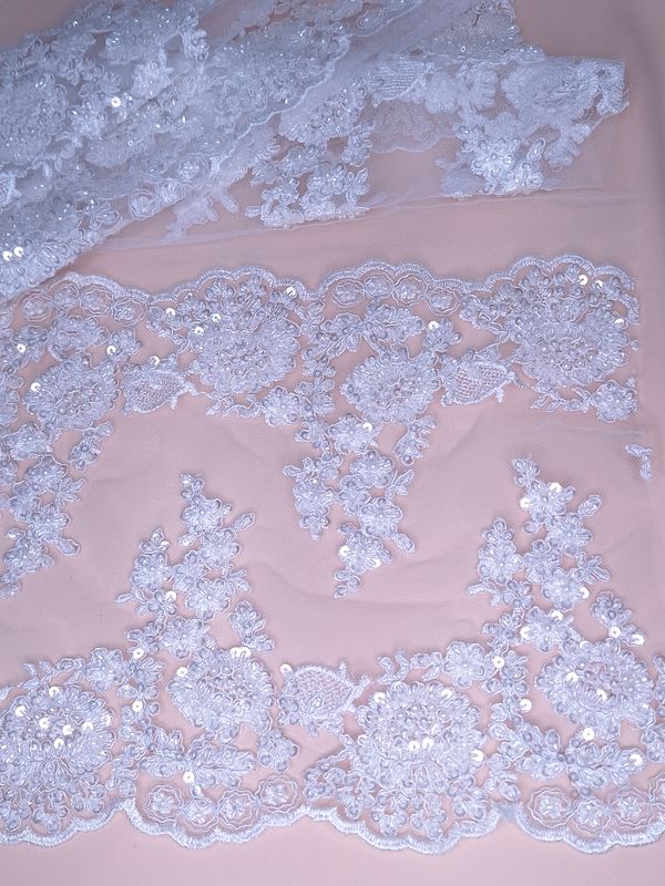 Tul bordado color hueso H205, ideal para vestidos de noche de boda y de XV años