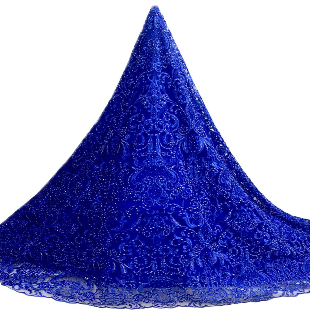 Tul bordado color rey A778, ideal para vestidos de noche de boda y de XV años