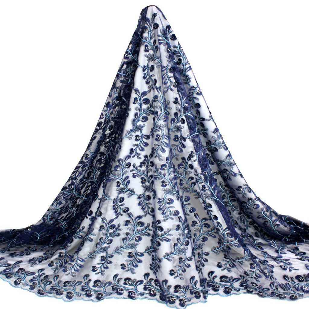 Tul bordado color azul marino A630, ideal para vestidos de noche de boda y de XV años