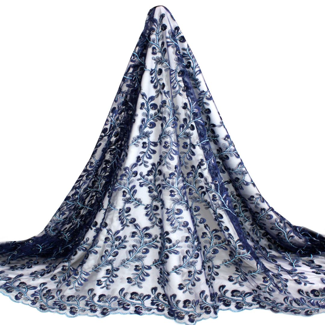 Tul bordado color azul marino A630, ideal para vestidos de noche de boda y de XV años