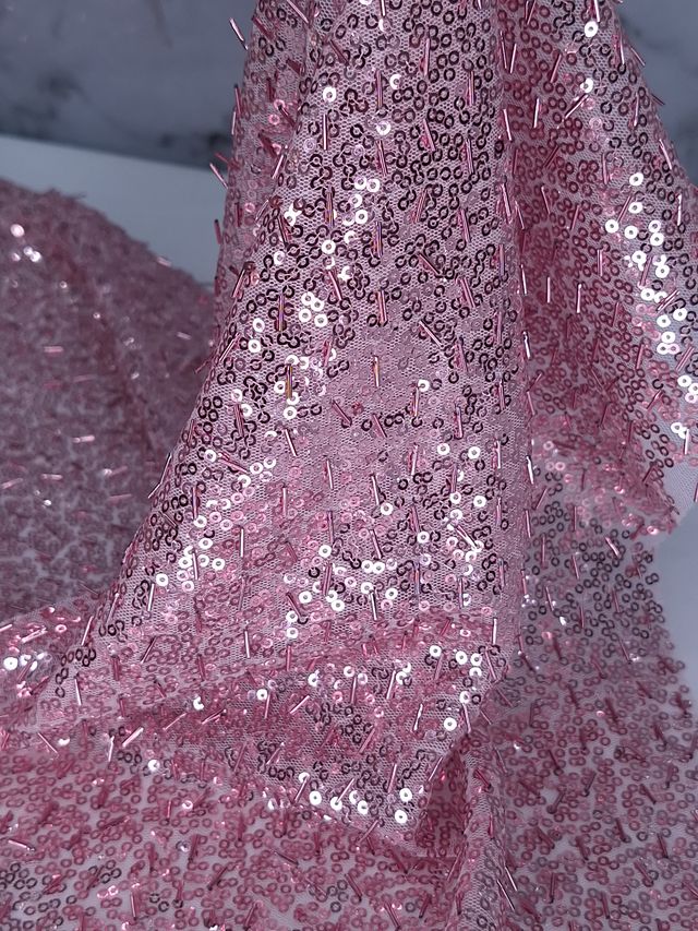 Tul bordado color rosa H093, ideal para vestidos de noche de boda y de xv años