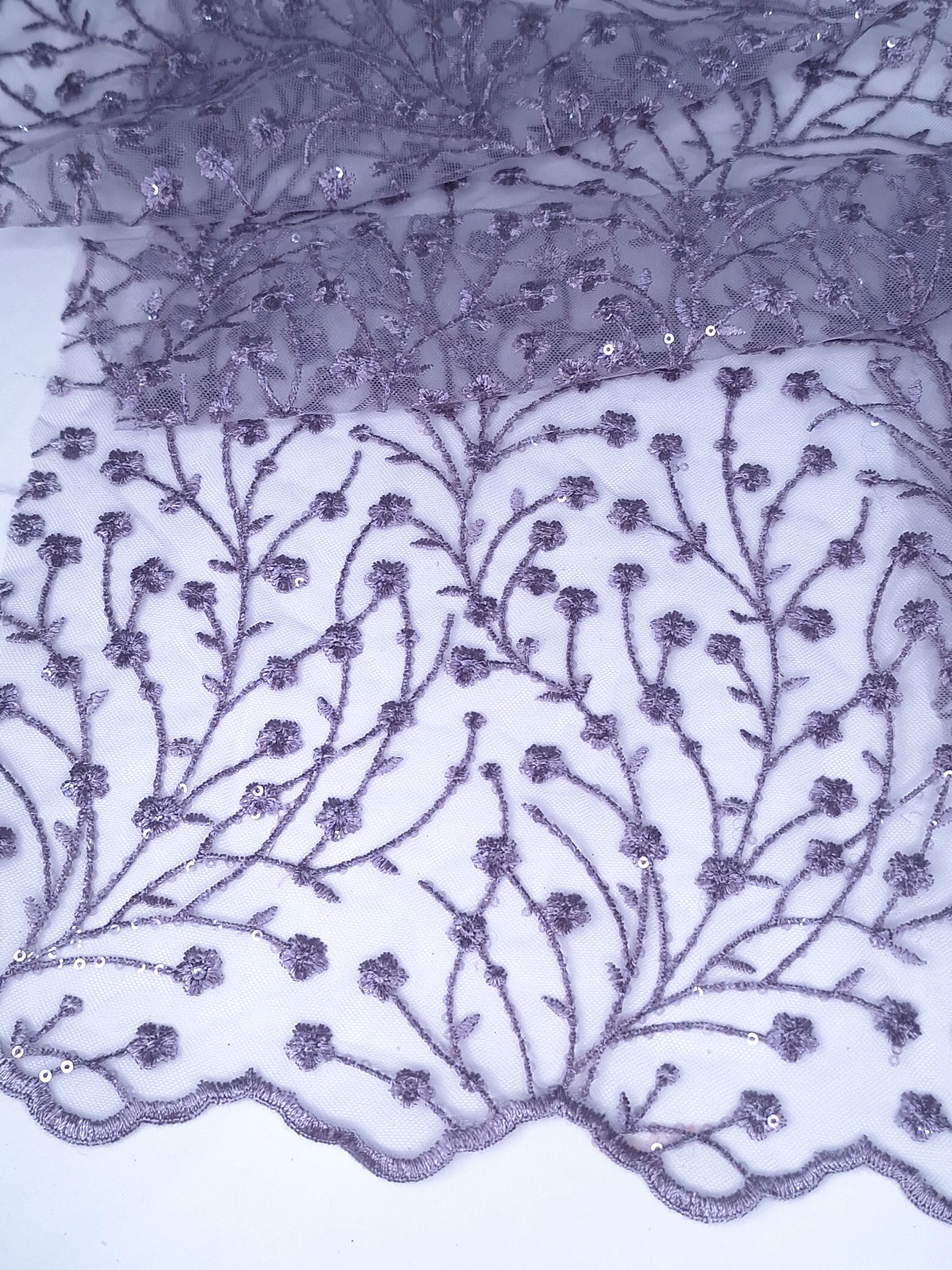 Tul bordado color malva H080, ideal para vestidos de noche de boda y de XV años