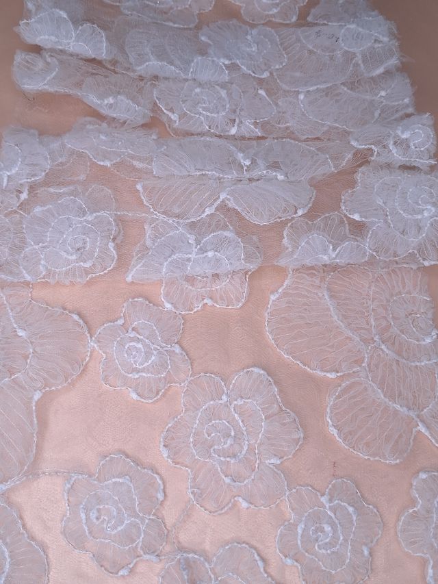 Tul bordado color blanco H042, ideal para vestidos de noche de boda y de XV años