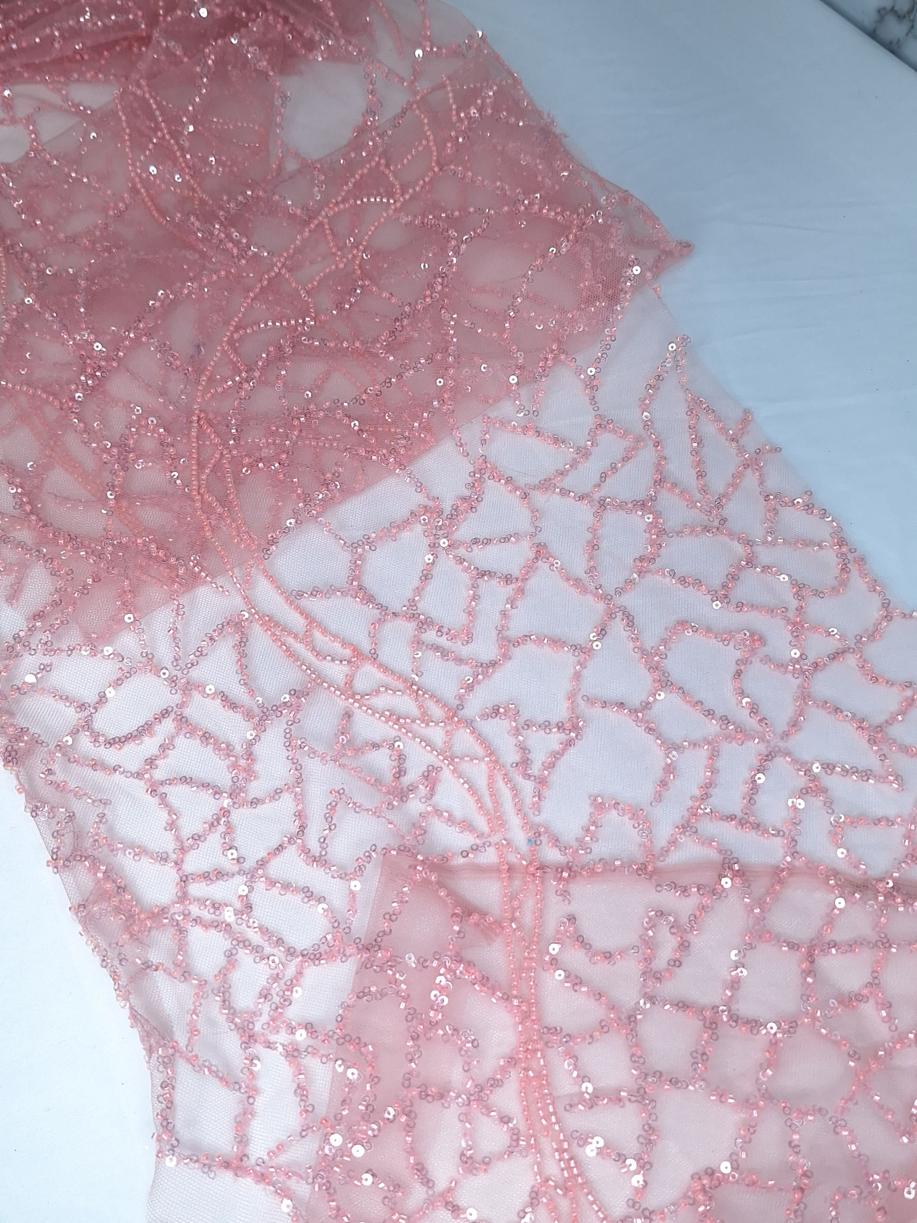Tul bordado color Rosa claro A943 para vestidos de noche de boda y de XV años