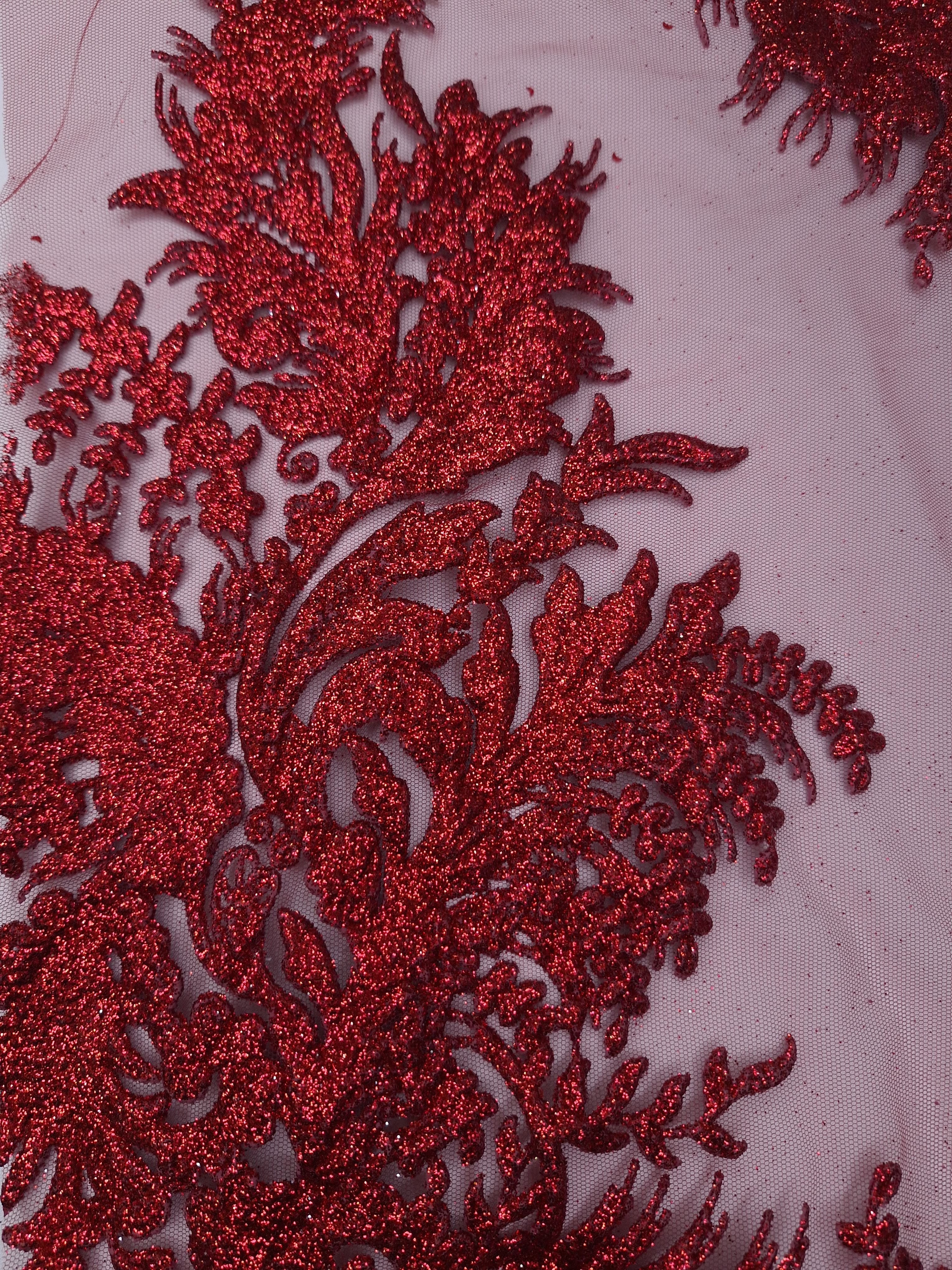 Tul bordado color vino H252, ideal para vestidos de noche de boda y de XV años