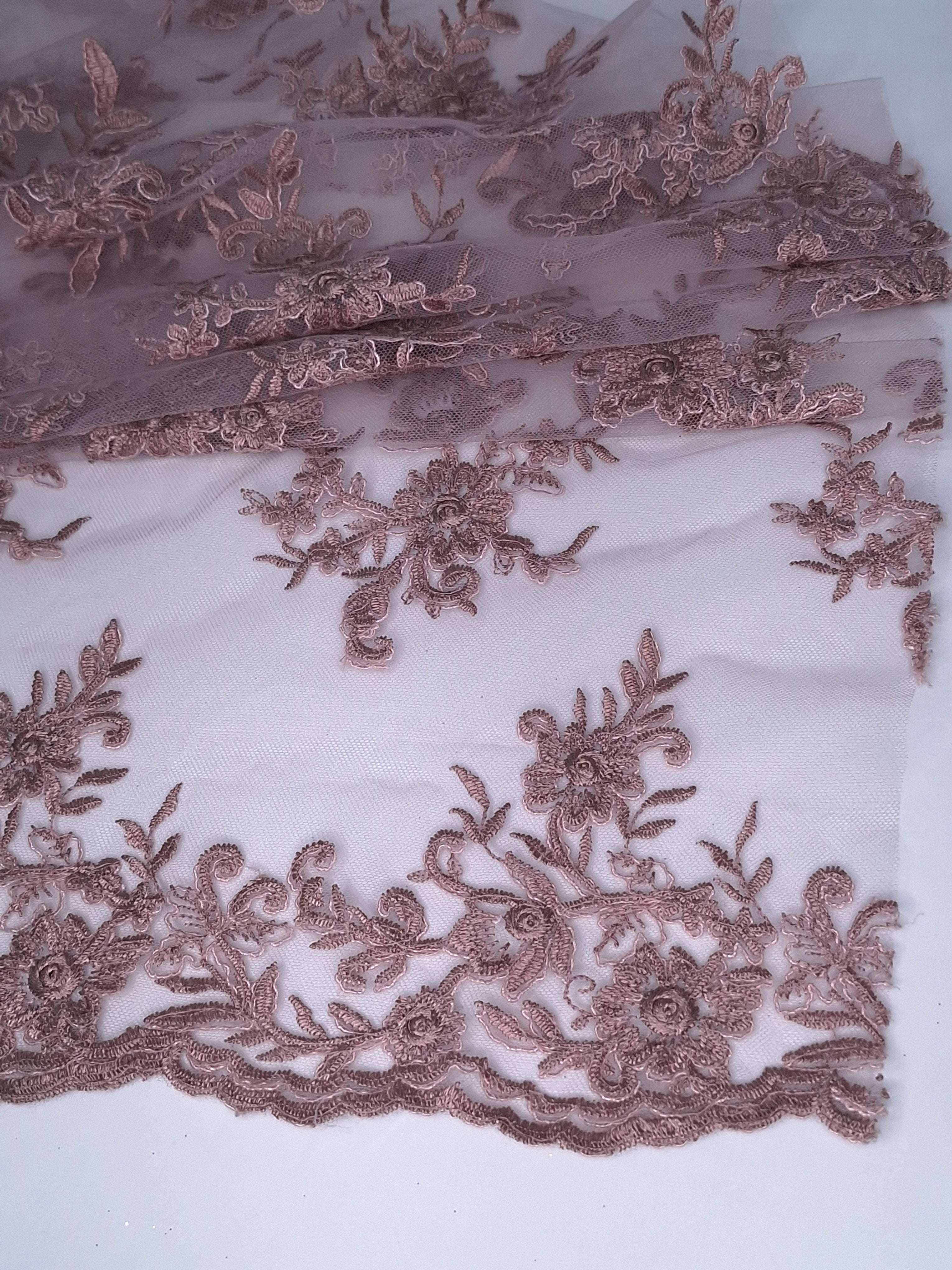 Tul bordado color palo de rosa A926, para vestidos de noche de boda y de XV años