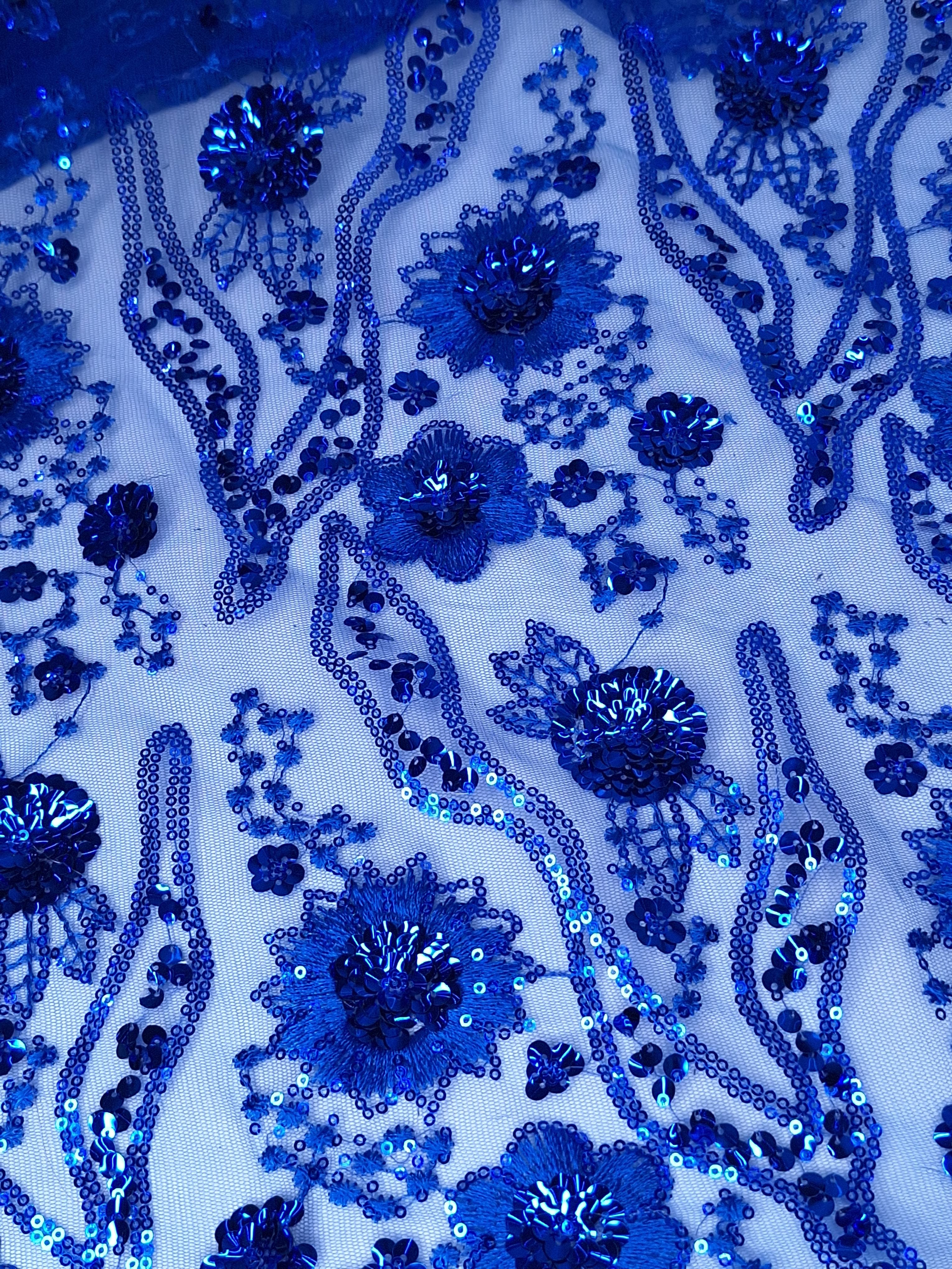 Tul bordado color azul rey H104, ideal para vestidos de noche de boda y de XV años