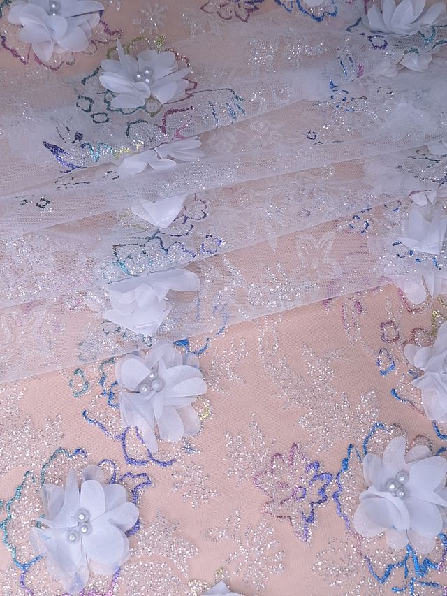 Tul bordado color blanco H097, ideal para vestidos de noche de boda y de XV años