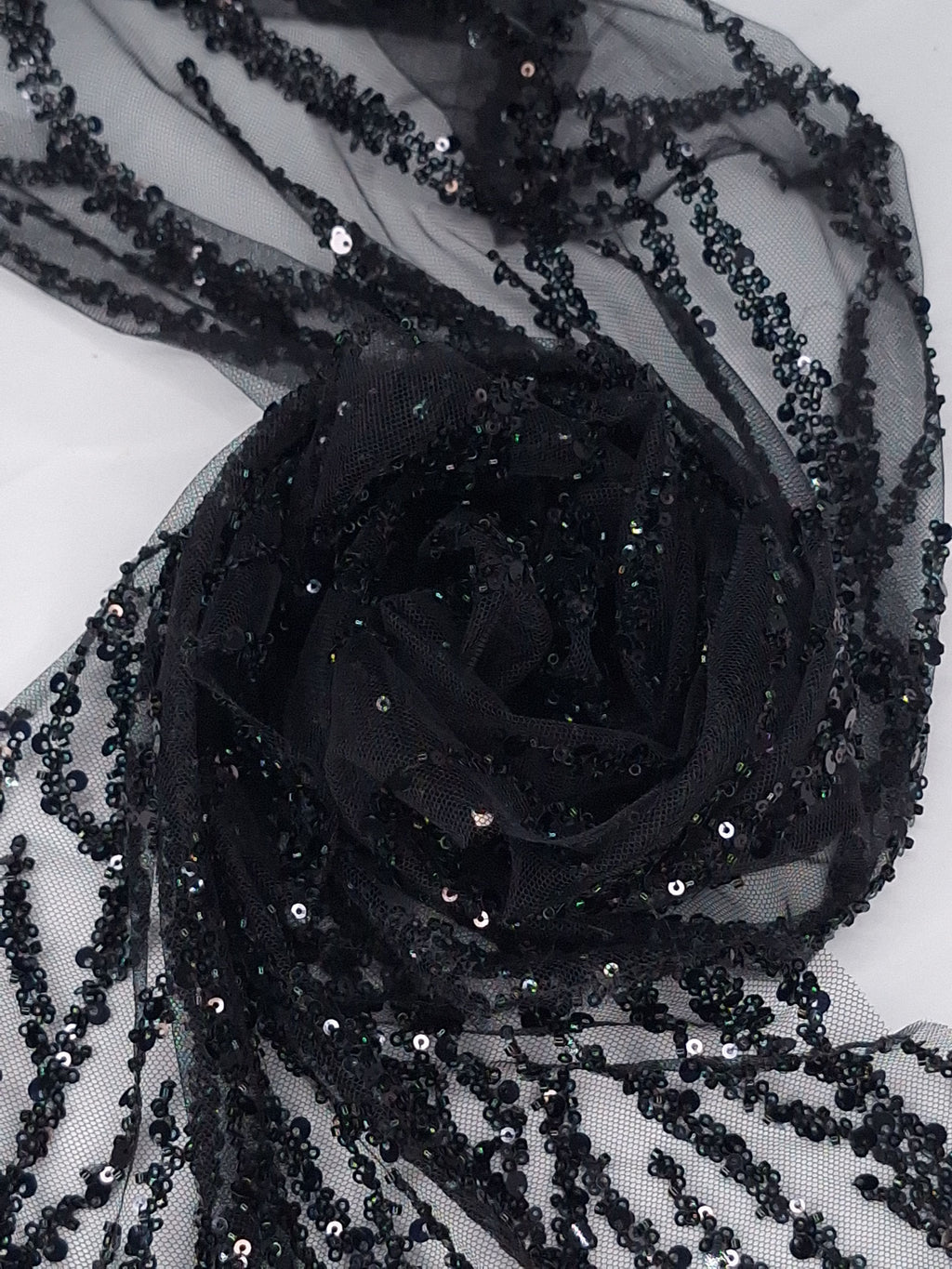 Tul bordado color negro A957 ideal para vestidos de noche de boda y de XV años