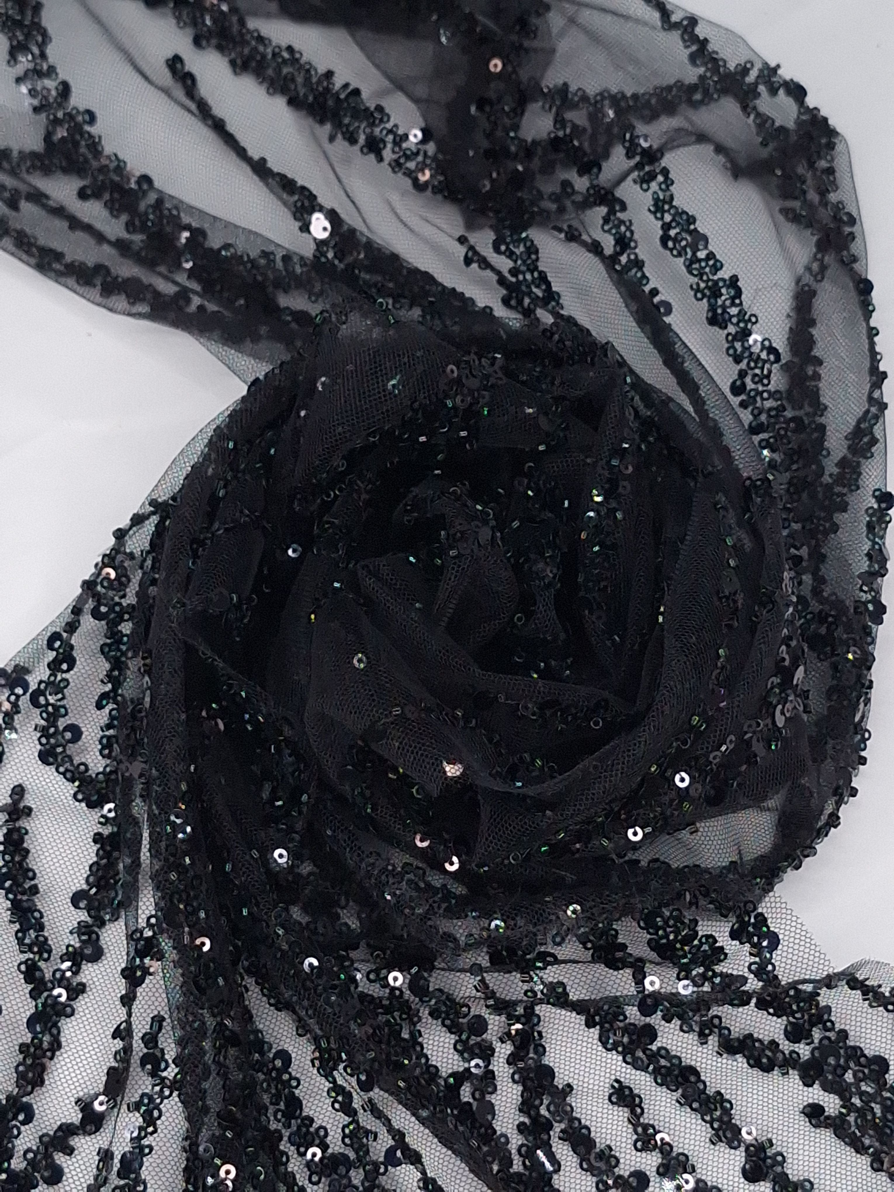 Tul bordado color negro A957 ideal para vestidos de noche de boda y de XV años