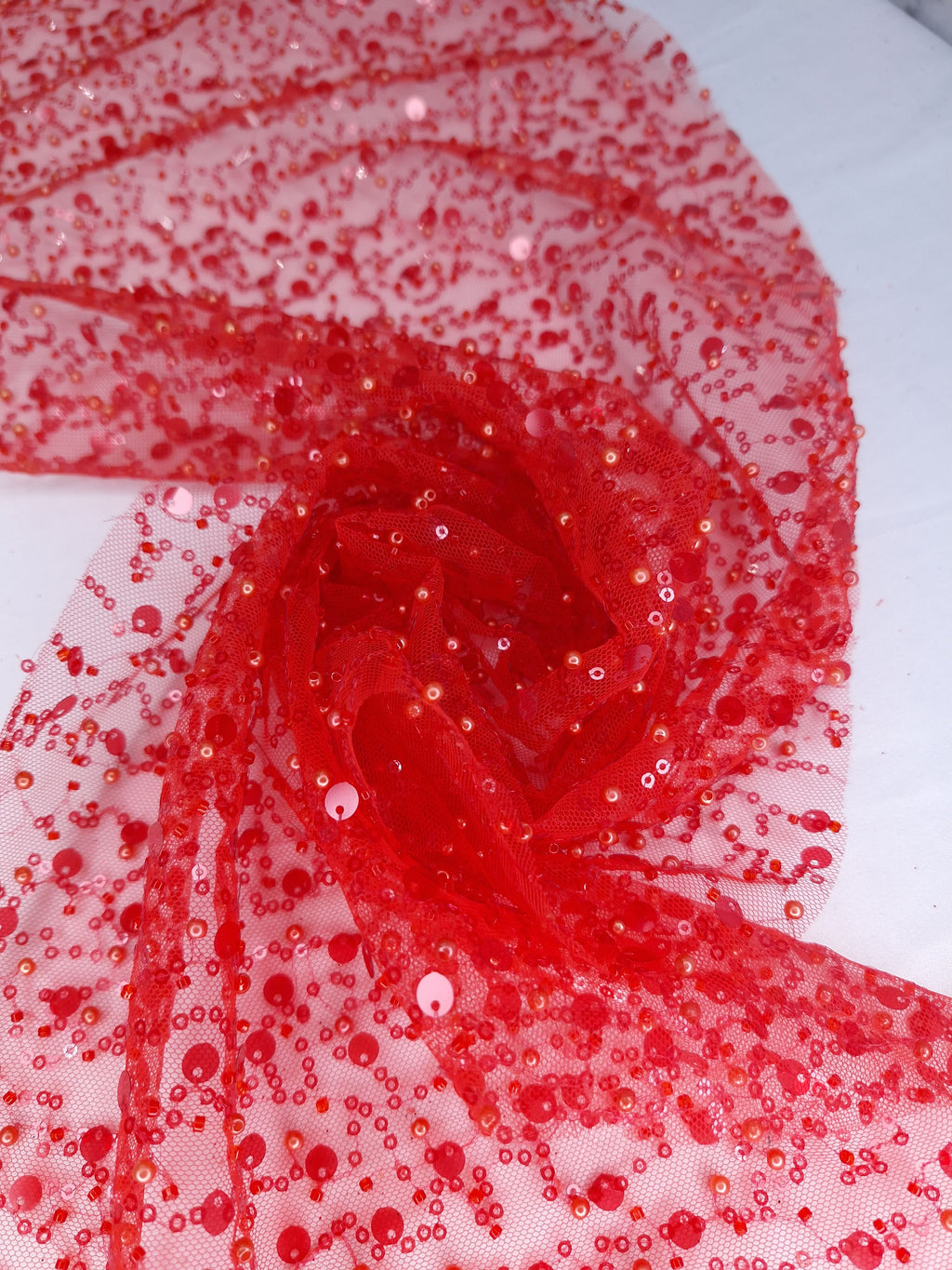 Tul bordado color rojo A940, ideal para vestidos de noche de boda y de XV años