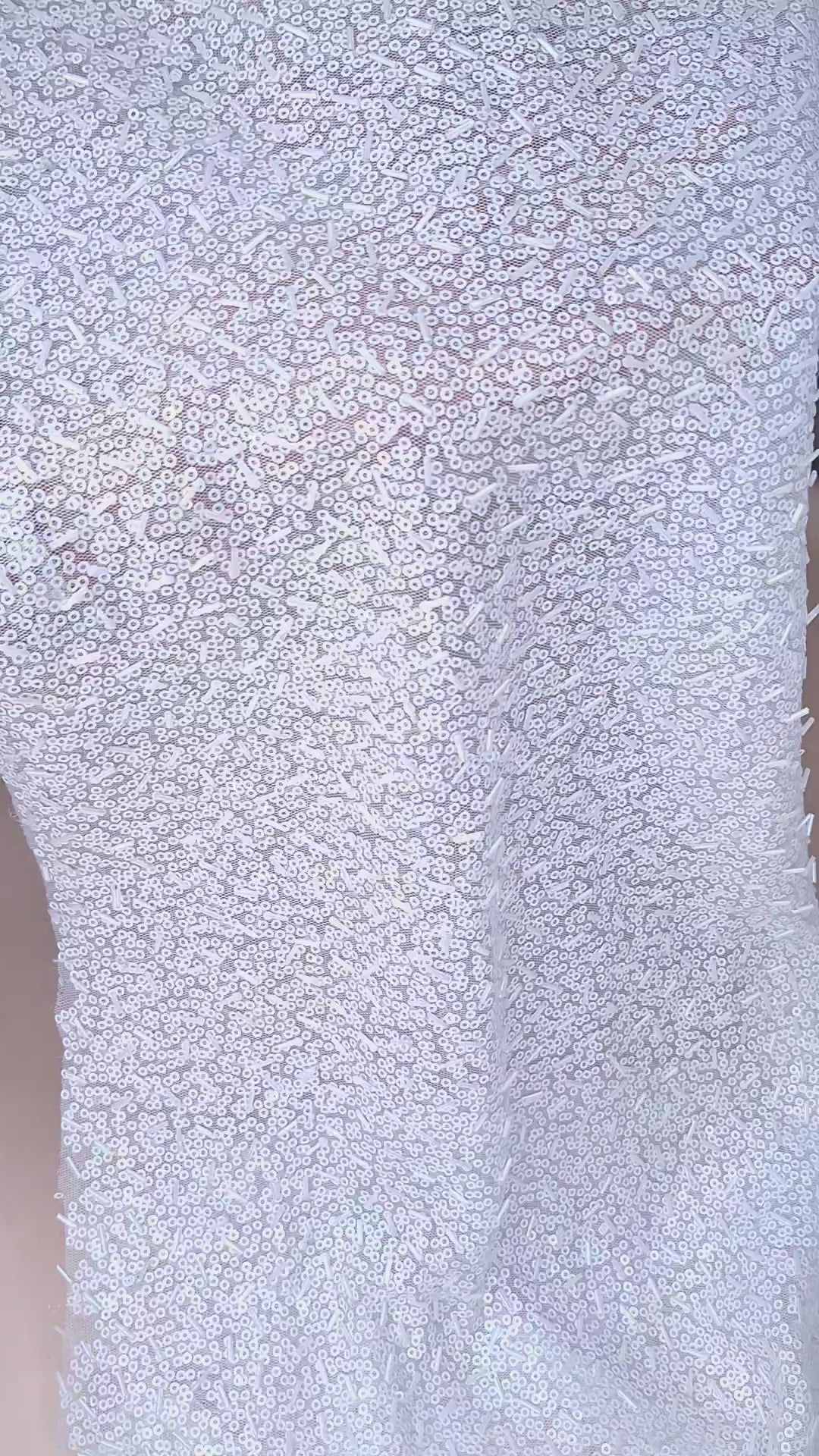 Tul bordado color blanco H093, ideal para vestidos de noche de boda y de XV años