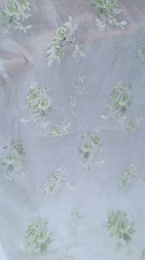Tul bordado color verde H188, ideal para vestidos de noche de boda y de XV años
