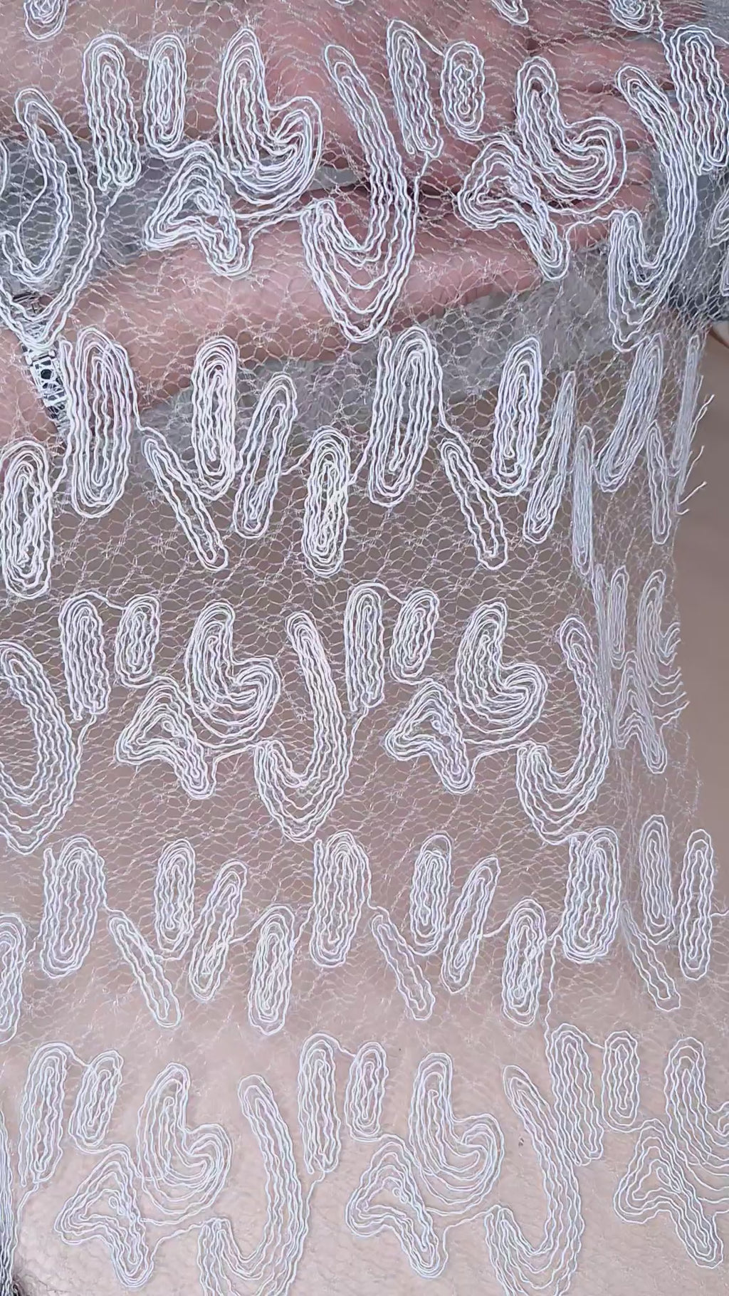 Tul bordado color blanco A164, ideal para vestidos de noche de boda y de XV años