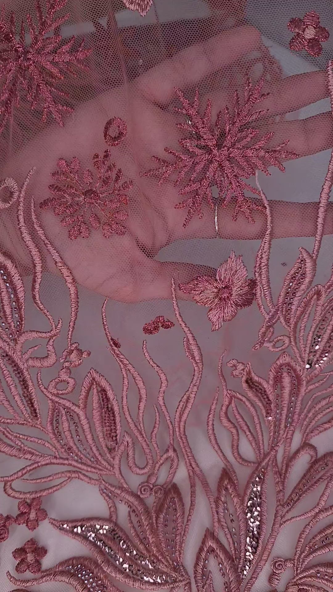 Tul bordado color coral A588, ideal para vestidos de noche de boda y de XV años