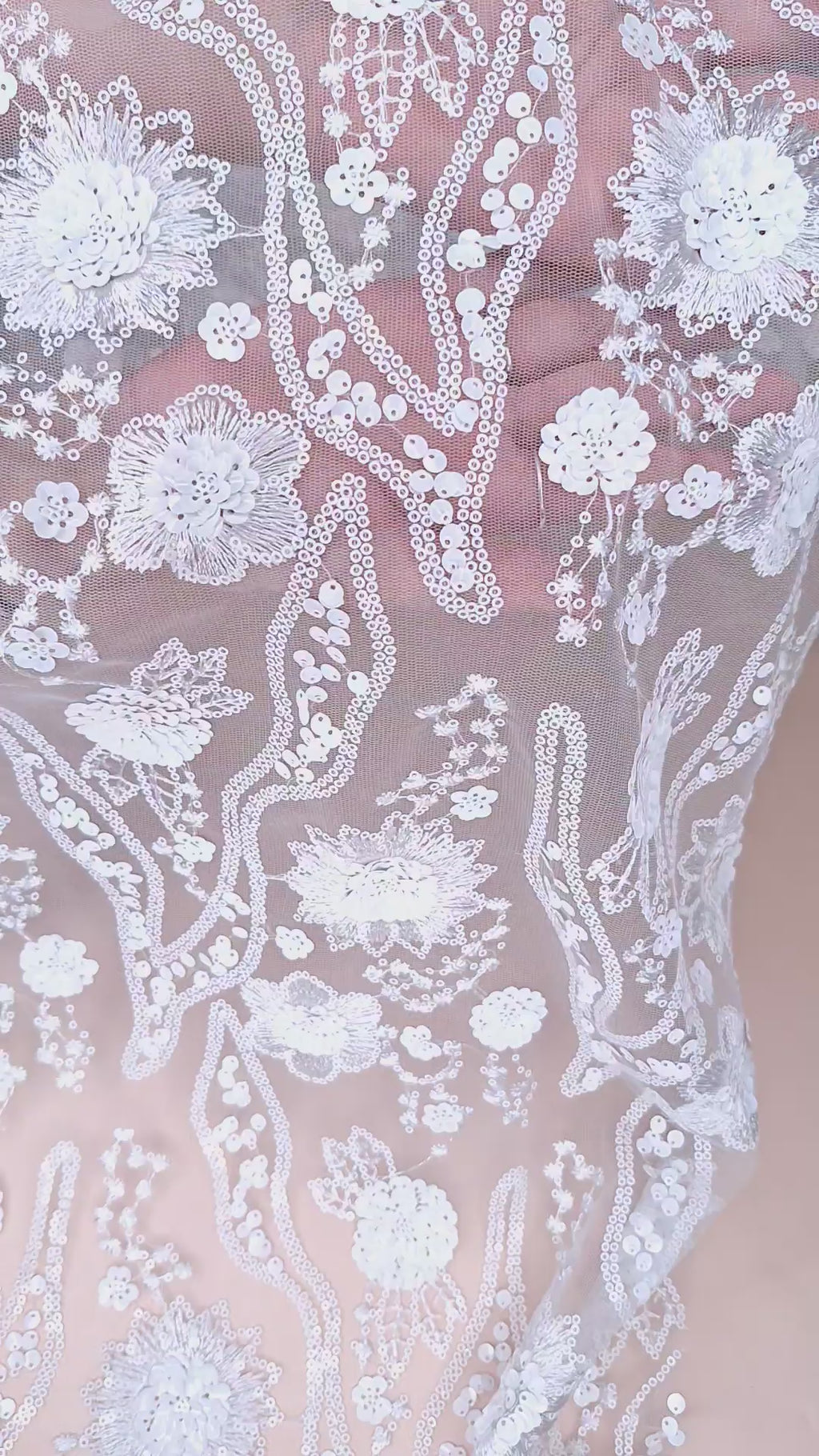 Tul bordado color blanco H104, ideal para vestidos de noche de boda y de XV años