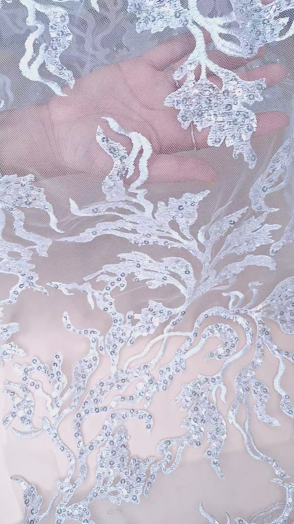 Tul bordado color blanco A946, ideal para vestidos de noche de boda y de XV Años