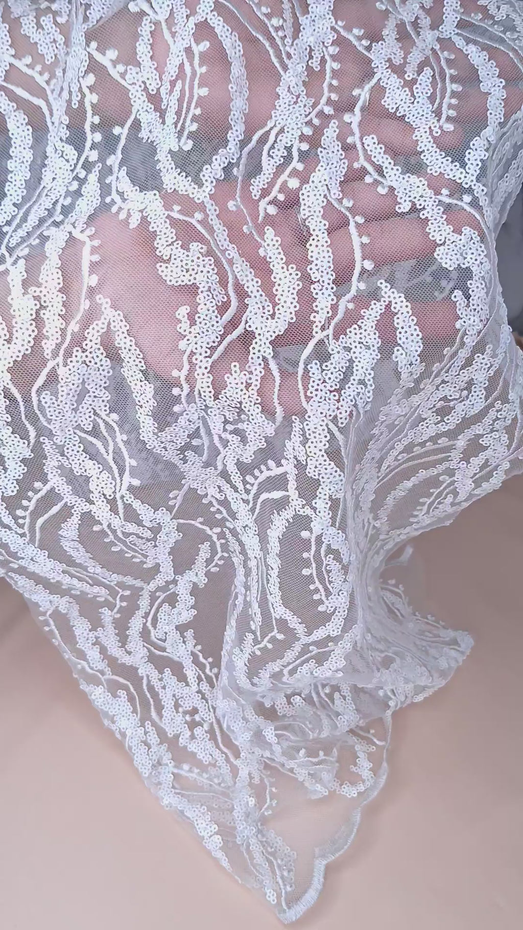 Tul bordado color blanco A925, ideal para vestidos de noche de boda y de XV años