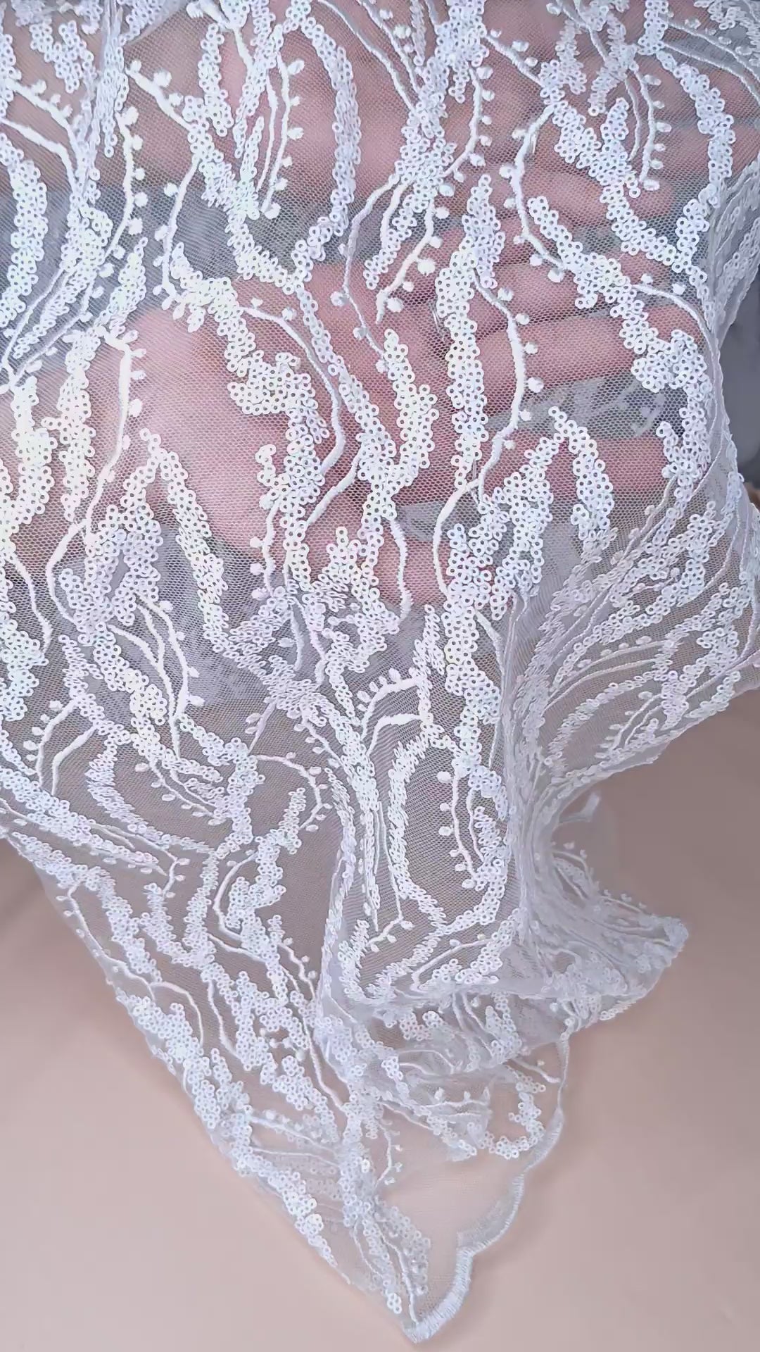 Tul bordado color blanco A925, ideal para vestidos de noche de boda y de XV años