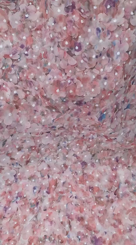 Tul bordado color rosa H223, ideal para vestidos de noche de boda y de XV años