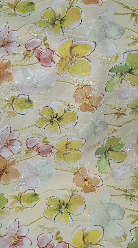 Tul bordado color amarillo H225, ideal para vestidos de noche de boda y de XV años