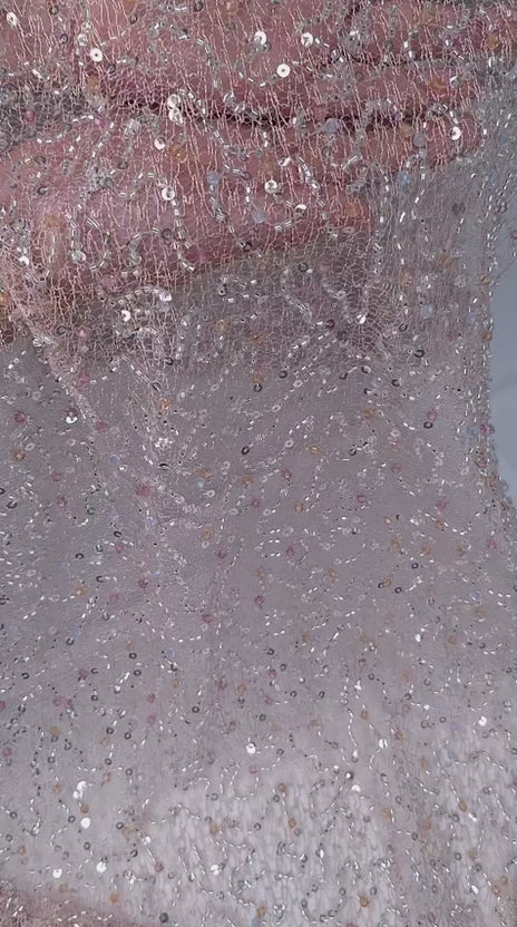 Tul bordado color rosa H171, ideal para vestidos de noche de boda y de XV años