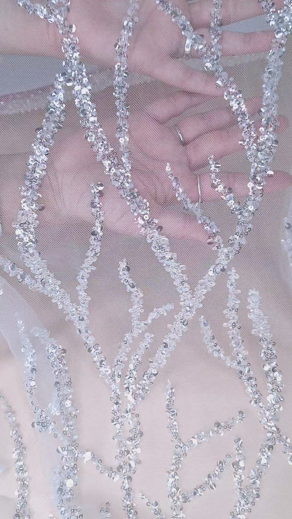 Tul bordado color blanco A957, ideal para vestidos de noche de boda y de XV años