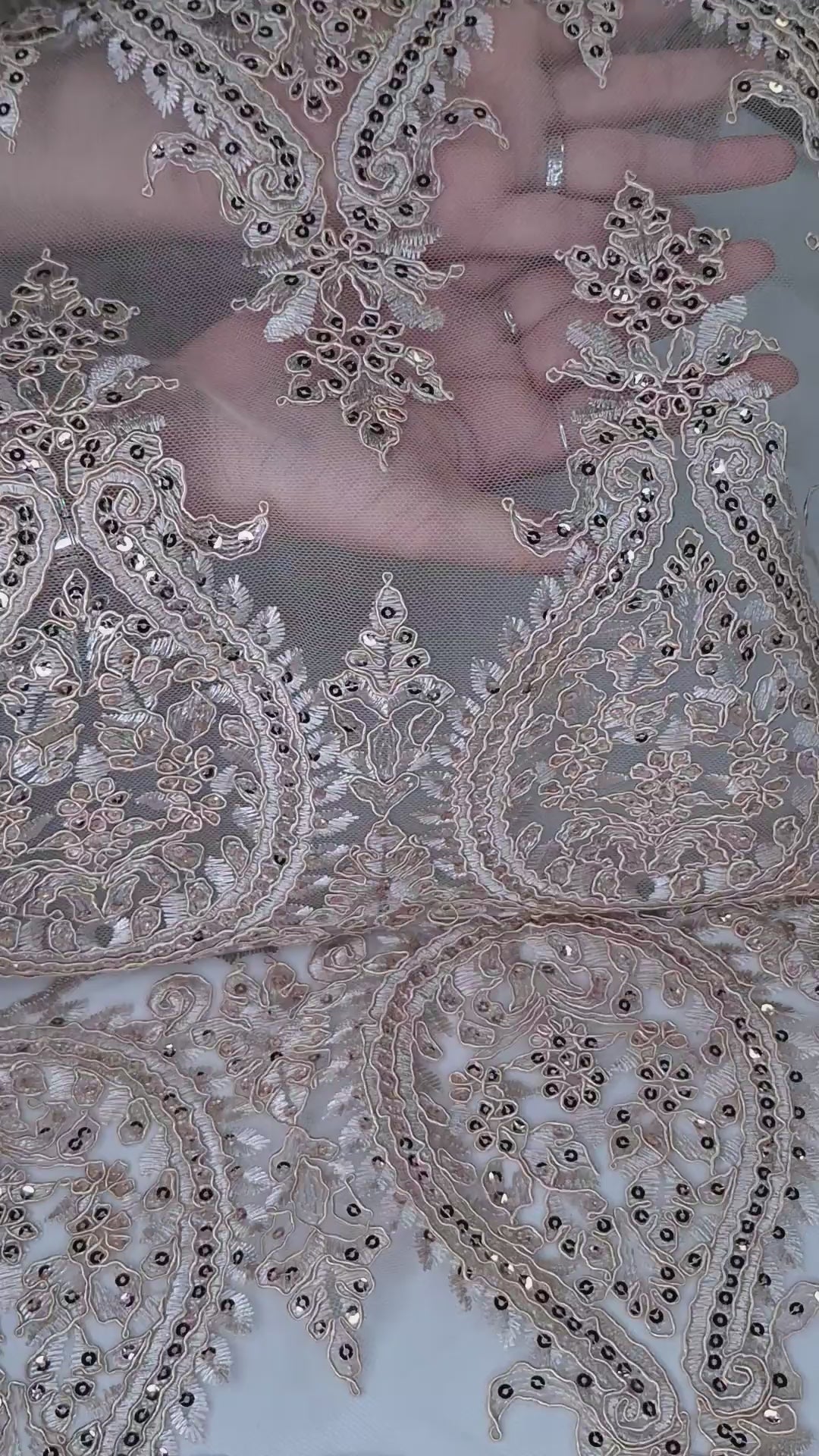 Tul bordado color oro H129, ideal para vestidos de noche de boda y de XV años