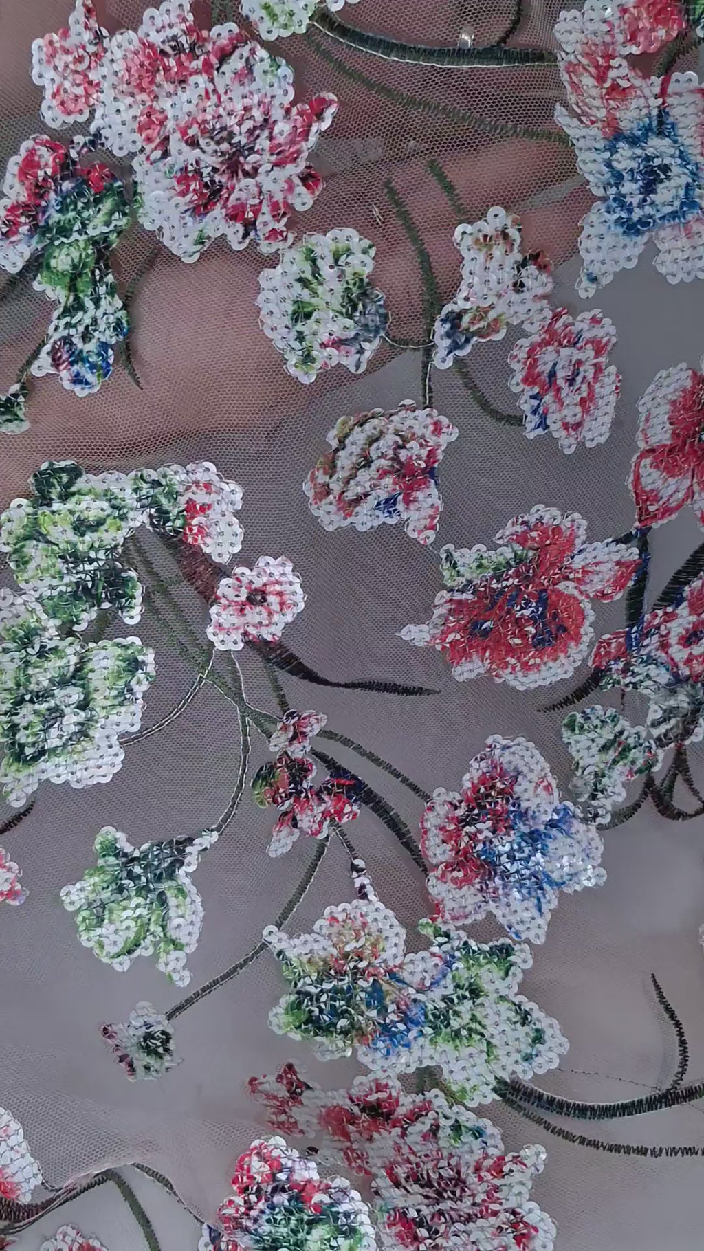 Tul bordado Con Flores de Lentejuela A671, ideal para vestidos de noche de boda y de XV años