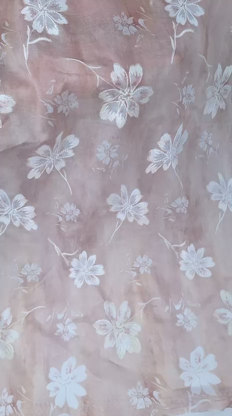 Tul bordado color palo de rosa H185, ideal para vestidos de noche de boda y de XV años