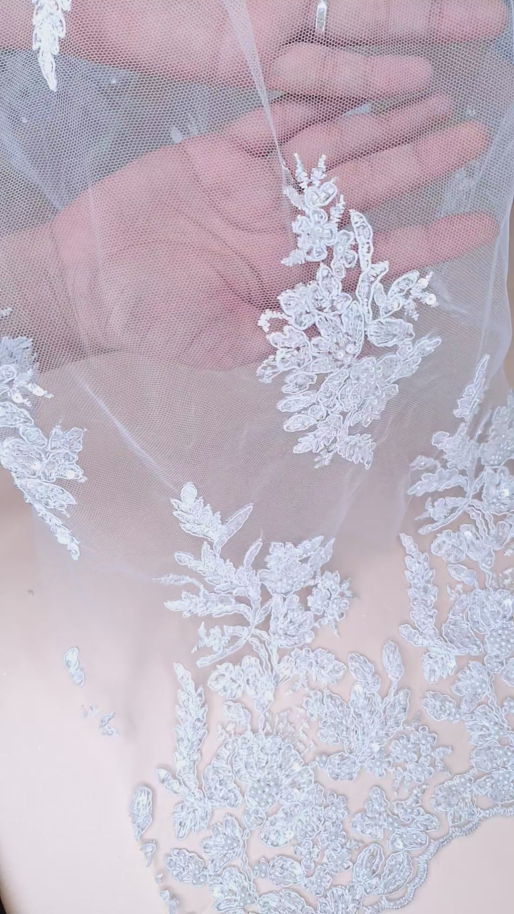 Tul bordado color blanco A982, ideal para vestidos de noche de boda y de XV años