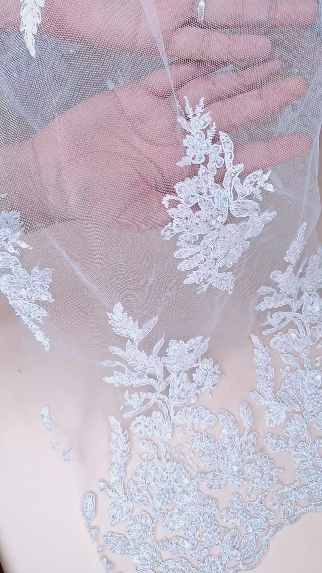 Tul bordado color blanco A982, ideal para vestidos de noche de boda y de XV años