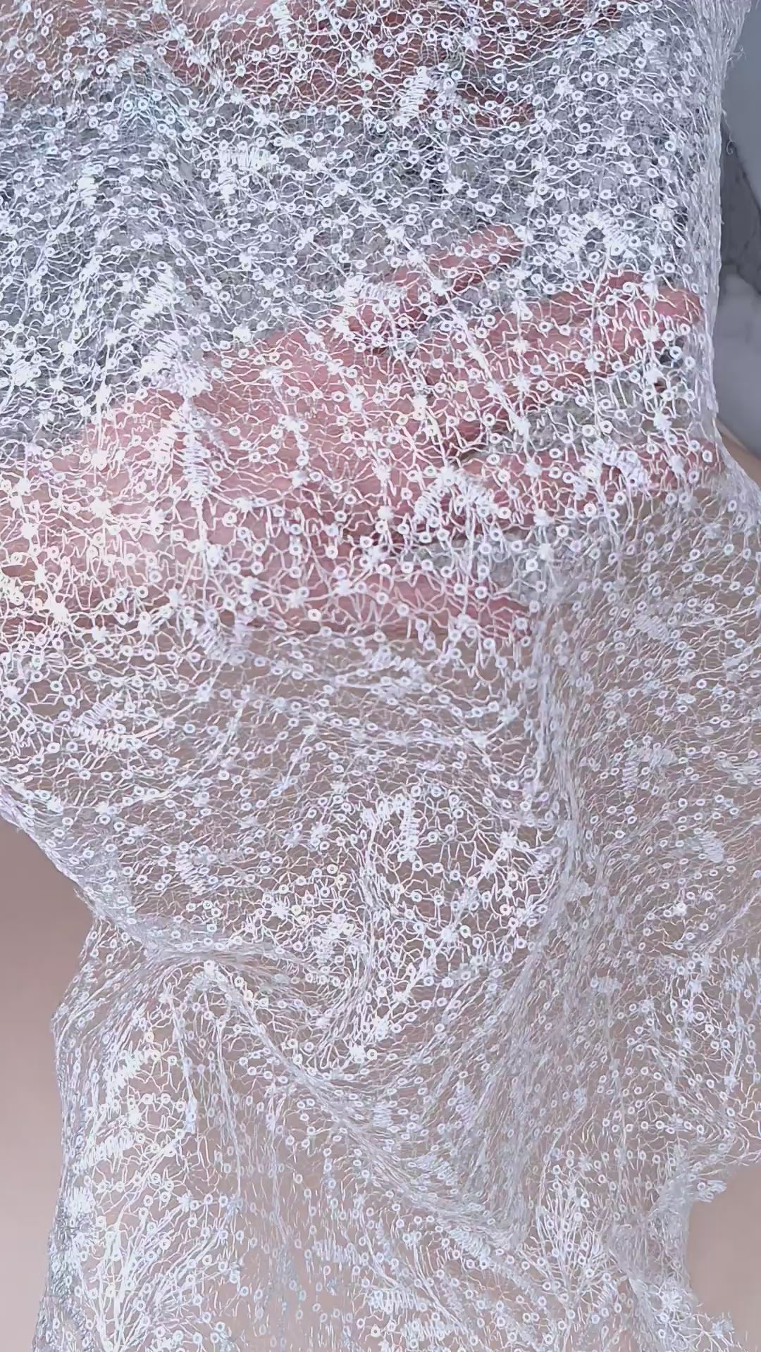 Tul bordado color blanco A845, ideal para vestidos de noche de boda y de XV años