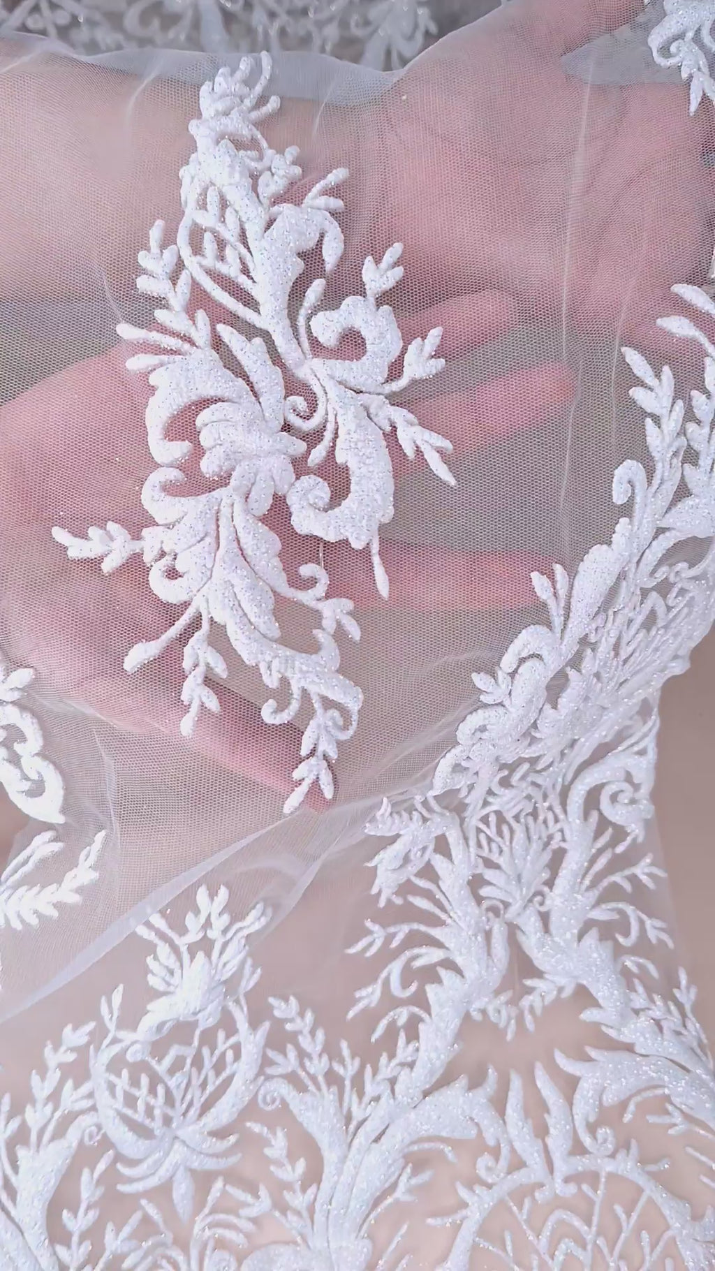 Tul bordado color blanco H169, ideal para vestidos de noche de boda y de XV años