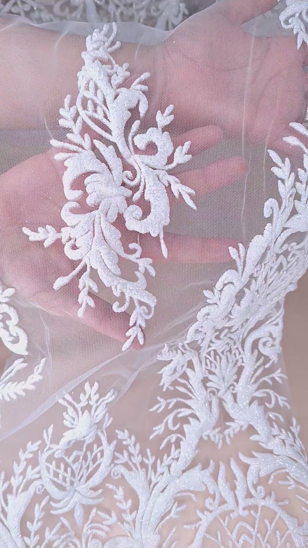 Tul bordado color blanco H169, ideal para vestidos de noche de boda y de XV años
